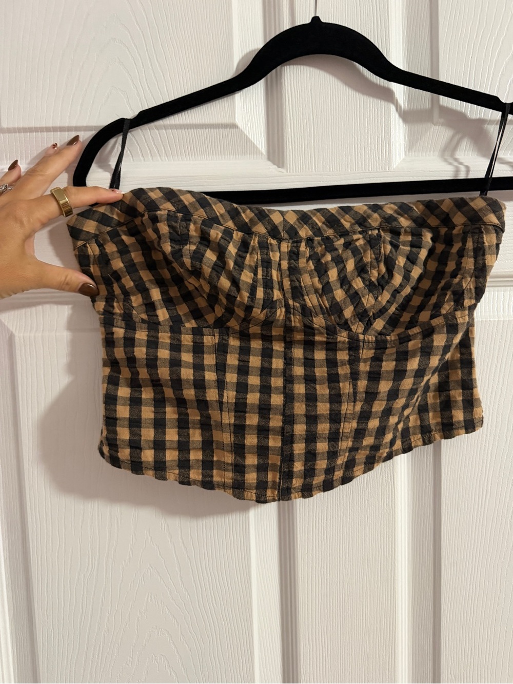 Free People Black & Tan Gingham Bustier Fall Going Out Top